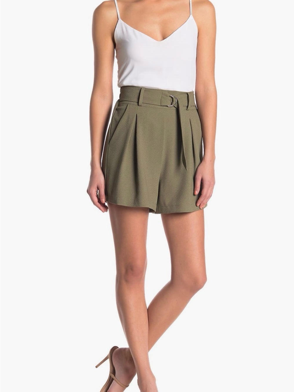 Abound D Ring High-Waist Olive Green Belted Shorts